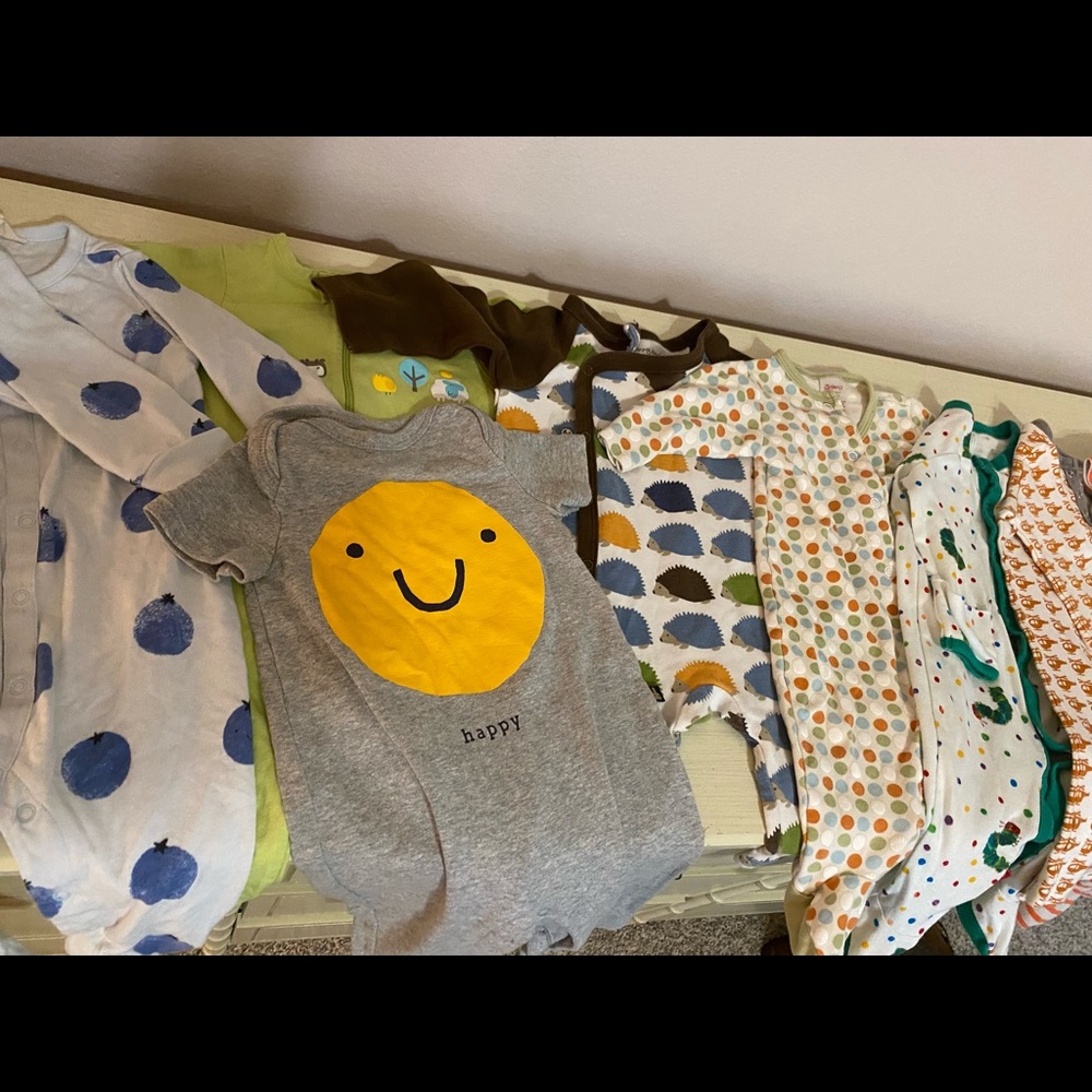 Nine 3-6 months onsies / pjs boys
